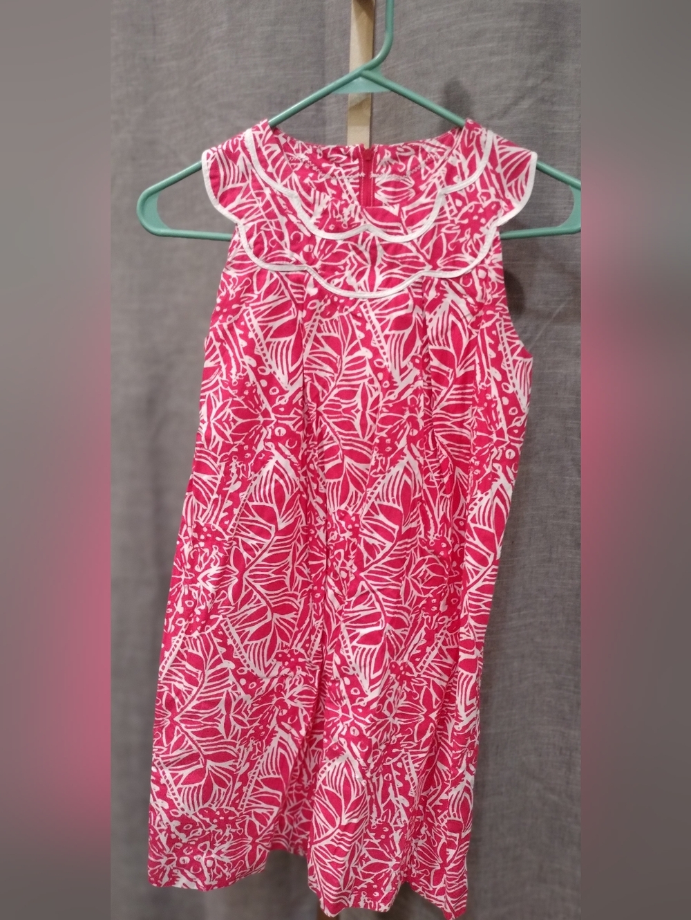 Lilly Pulitzer Pink & White Tropical Ruffle Collar Dress